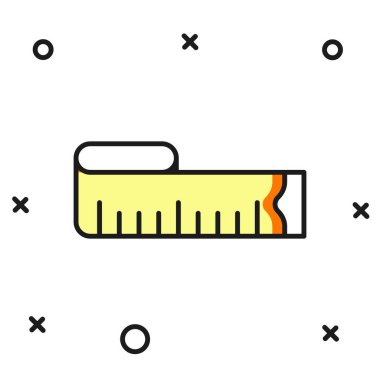 Doldurulmuş teyp ölçüsü simgesi beyaz arkaplanda izole edildi. Ölçüm bandı. Düz çizgili, gölgeli. Vektör