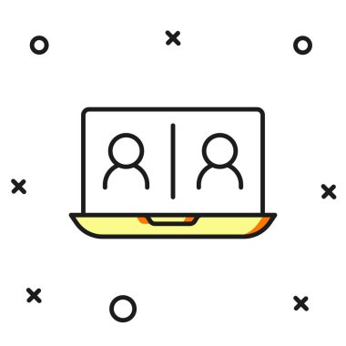 Beyaz arkaplanda izole edilmiş ana hatlı görüntülü sohbet ikonu. Çevrimiçi iş görüşmesi formu. Uzak proje yönetimi. Düz çizgili, gölgeli. Vektör