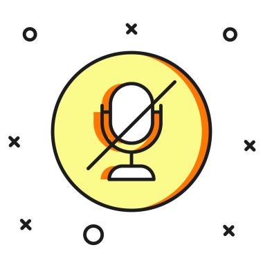 Beyaz arkaplanda izole edilmiş ana hatlı Dilsiz mikrofon simgesi. Mikrofon sesi kapatıldı. Düz çizgili, gölgeli. Vektör