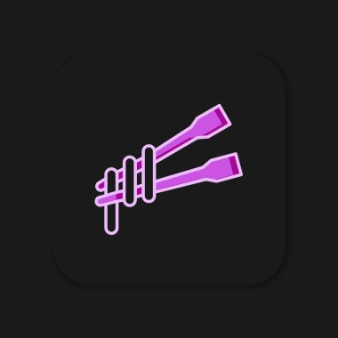 Ana hatlarıyla doldurulmuş yemek çubukları ve siyah arka planda izole edilmiş erişte ikonu. Asya yemekleri için tahta Kore çubukları. Doğulu aletler. Düz çizgili, gölgeli. Vektör