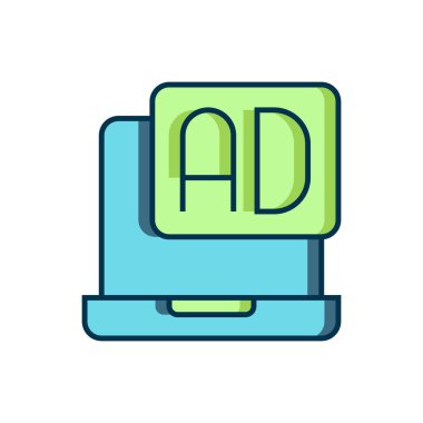 Doldurulmuş ana hat reklam simgesi beyaz arkaplanda izole edildi. Pazarlama ve tanıtım süreci kavramı. İlgili reklamlar. Sosyal medya reklamcılığı. Düz çizgili, gölgeli. Vektör