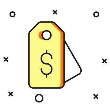 Beyaz arka planda izole edilmiş dolar simgesiyle Price etiketi doldurulmuş. Rozet fiyatına. Dolar sembollü indirim. Reklam etiketi indirimi. Düz çizgili, gölgeli. Vektör