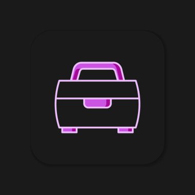 Kara arka planda izole edilmiş ana hatlı kasa ya da kutu konteynır, sendeleyici ve dişli balıkçılık ekipmanları ikonu. Balık oltası. Düz çizgili, gölgeli. Vektör