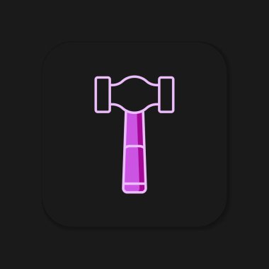 Doldurulmuş Çekiç simgesi siyah arkaplanda izole edildi. Tamir için bir araç. Düz çizgili, gölgeli. Vektör