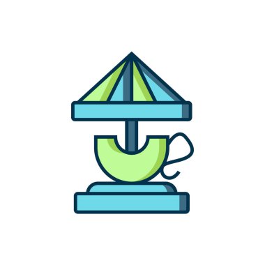 Beyaz arkaplanda izole edilmiş ana hatlı atlıkarınca simgesi. Eğlence parkı. Çocuklar için eğlence parkı, eğlence parkı. Düz çizgili, gölgeli. Vektör