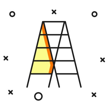 Doldurulmuş tahta merdiven ikonu beyaz arka planda izole edilmiş. Düz çizgili, gölgeli. Vektör