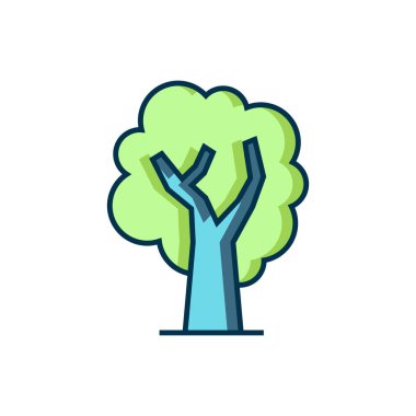 Doldurulmuş ağaç simgesi beyaz arkaplanda izole edildi. Orman sembolü. Düz çizgili, gölgeli. Vektör