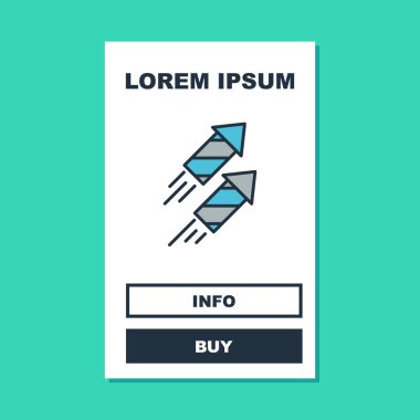 Doldurulmuş Firework roket ikonu turkuaz arka planda izole edildi. Eğlence partisi anlayışı. Patlayıcı havai fişek sembolü. Vektör