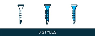 Beyaz arkaplanda izole edilmiş ana hatlı klarnet simgesi. Müzik aleti. Vektör