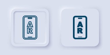 Geliştirilmiş gerçeklik AR simgesi gri arka planda izole edildi. Sanal geleceksel giyilebilir cihazlar. Kare düğmesi. Vektör