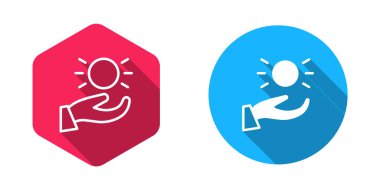 Doldurulmuş ve çizilmiş Top, uzun gölge arkaplan ile izole edilmiş, el simgesinin üzerinde yükseliyor. Havalanma sembolü. Vektör