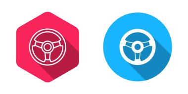 Yarış simülatörü kokpit simgesi dolduruldu ve ana hatları çizildi. Uzun gölge arkaplanı izole edildi. Oyun aksesuarı. Simülasyon oyunu için Gadget. Vektör