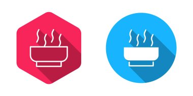 Uzun gölgeli izole edilmiş erişte ikonuyla dolu Ramen çorba kasesi. Bir kase geleneksel Asya erişte çorbası. Vektör