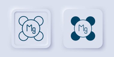 Gri arkaplanda izole edilmiş Magnezyum kimyasal element simgesi doldurulmuş ve ana hatları çizilmiş. Kare düğmesi. Vektör