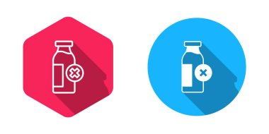 Doldurulmuş ve ana hatlarıyla Laktoz Hoşgörüsüzlüğü simgesi uzun gölge arkaplanı ile izole edilmiş. Süte izin yok. Alerji konsepti, laktoza duyarlılık alerjisi uyarısı. Vektör