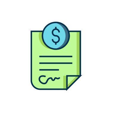 Doldurulmuş Sözleşme para simgesi beyaz arka planda izole. Bankacılık belgeleri dolar finans para sayfası. Düz çizgili, gölgeli. Vektör