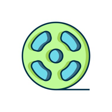 Doldurulmuş ana film makarası simgesi beyaz arkaplanda izole edildi. Düz çizgili, gölgeli. Vektör