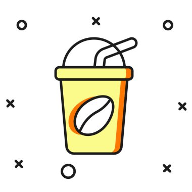 Beyaz arka planda izole edilmiş buzlu kahve ikonu. Düz çizgili, gölgeli. Vektör