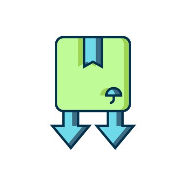 Beyaz arkaplanda izole edilmiş trafik sembolü simgesi olan karton kutu dolduruldu. Kutu, paket, paket işareti. Teslimat, ulaşım ve nakliye. Düz çizgili, gölgeli. Vektör