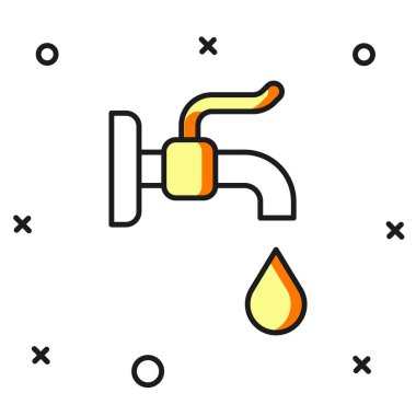 Doldurulmuş su musluğu simgesi beyaz arkaplanda izole edildi. Düz çizgili, gölgeli. Vektör