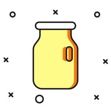 Beyaz arka planda izole edilmiş, kapaklı tornavida dolu cam kavanoz. Düz çizgili, gölgeli. Vektör