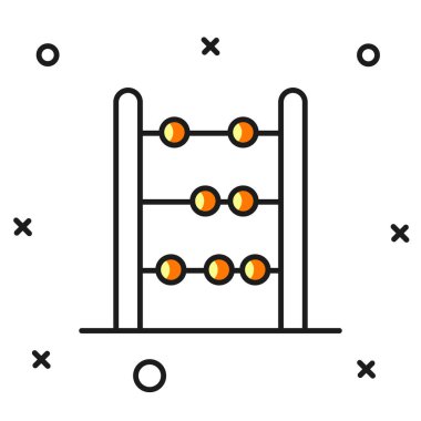 Beyaz arkaplanda izole edilmiş ana hatlı Abaküs simgesi. Geleneksel sayım çerçevesi. Eğitim işareti. Matematik okulu. Düz çizgili, gölgeli. Vektör
