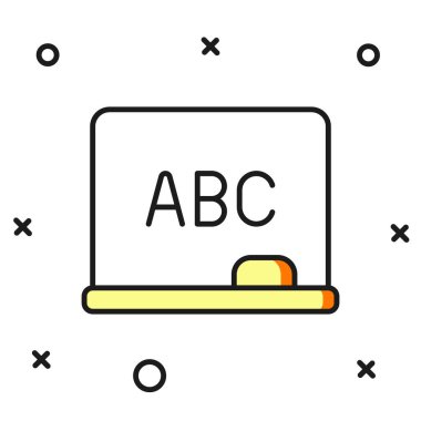 Beyaz arkaplanda izole edilmiş ana hatlı yazı tahtası simgesi. Okul karatahtası. Düz çizgili, gölgeli. Vektör
