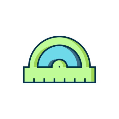 Beyaz arkaplanda izole edilmiş derece simgesini ölçmek için ana hatlar oluşturuldu. Eğim ölçer. Ölçme aleti. Geometrik sembol. Düz çizgili, gölgeli. Vektör