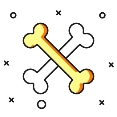 Doldurulmuş çizgili çapraz kemik simgesi beyaz arkaplanda izole edilmiş. Besin sembolü. Mutlu Cadılar Bayramı Partisi. Düz çizgili, gölgeli. Vektör