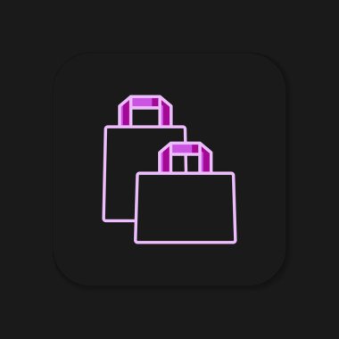 Doldurulmuş kağıt poşet ikonu siyah arka planda izole edilmiş. Paket işareti. Düz çizgili, gölgeli. Vektör