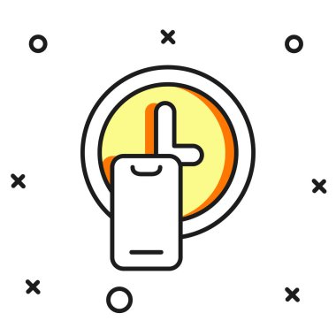 Doldurulmuş ana hatlar saat başı dağıtım simgesi beyaz arkaplanda izole edilmiş. Düz çizgili, gölgeli. Vektör