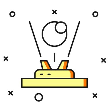Doldurulmuş Hologram simgesi beyaz arkaplanda izole edildi. Küresel iletişim teknolojisi. Düz çizgili, gölgeli. Vektör