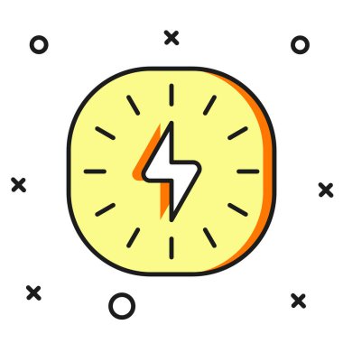 Beyaz arkaplanda izole edilmiş ana hatlı Şimşek simgesi. Flaş işareti. Flaş ikonunu yükle. Gök gürültüsü. Yıldırım çarpması. Düz çizgili, gölgeli. Vektör