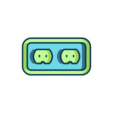 Doldurulmuş elektrik çıkış simgesi beyaz arkaplanda izole edildi. Elektrik prizi. Rosette sembolü. Düz çizgili, gölgeli. Vektör