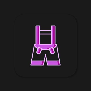 Doldurulmuş Lederhosen simgesi siyah arkaplanda izole edildi. Geleneksel Bavyera kıyafetleri. Oktoberfest kıyafeti. Pantolon ve pantolon askısı. Patrick günü. Düz çizgili, gölgeli. Vektör