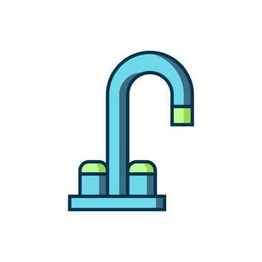 Doldurulmuş su musluğu simgesi beyaz arkaplanda izole edildi. Düz çizgili, gölgeli. Vektör