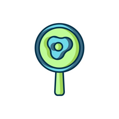 Beyaz arka planda izole edilmiş kızarmış tavada yumurta. Kızartma veya kızartma gıda sembolü. Düz çizgili, gölgeli. Vektör