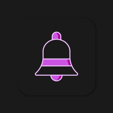 Doldurulmuş ana hat zil simgesi siyah arkaplanda izole edildi. Alarm sembolü, servis zili, el zili işareti, uyarı sembolü. Düz çizgili, gölgeli. Vektör