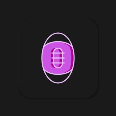 Siyah arka planda izole edilmiş Amerikan futbolu ikonu. Ragbi topu ikonu. Takım spor sembolü. Düz çizgili, gölgeli. Vektör