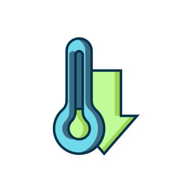 Meteoroloji termometresi doldurulmuş beyaz arkaplanda izole edilmiş ikon. Termometre termometresi sıcak ya da soğuk hava gösteriyor. Düz çizgili, gölgeli. Vektör