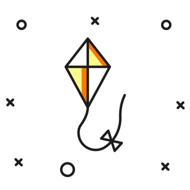 Doldurulmuş Kite simgesi beyaz arkaplanda izole edildi. Düz çizgili, gölgeli. Vektör