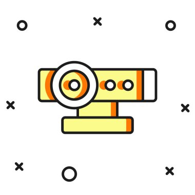 Doldurulmuş web kamera simgesi beyaz arkaplanda izole edildi. Sohbet kamerası. Web kamerası simgesi. Düz çizgili, gölgeli. Vektör