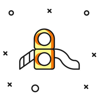 Doldurulmuş ana hatlı Slayt oyun alanı simgesi beyaz arkaplanda izole edildi. Çocuklar kayar. Düz çizgili, gölgeli. Vektör