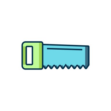 Doldurulmuş El testeresi simgesi beyaz arkaplanda izole edilmiş. Düz çizgili, gölgeli. Vektör