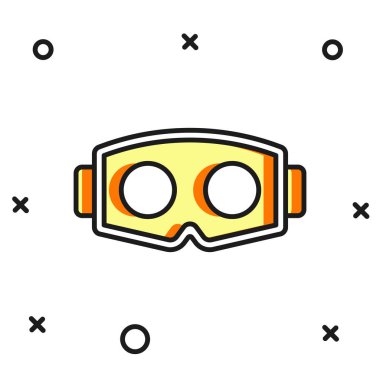 Doldurulmuş Sanal gerçeklik gözlüğü simgesi beyaz arkaplanda izole edilmiş. Stereoskopik 3D VR maskesi. Optik baş monte edildi. Düz çizgili, gölgeli. Vektör