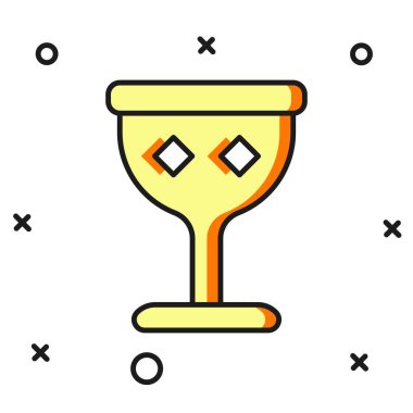 Doldurulmuş orta çağ kadeh simgesi beyaz arkaplanda izole edilmiş. Kutsal Kase. Düz çizgili, gölgeli. Vektör