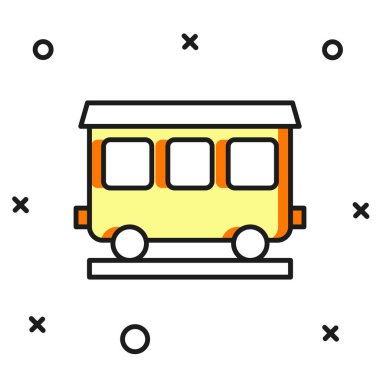 Doldurulmuş yolcu vagonları beyaz arka planda izole edilmiş. Tren vagonu. Düz çizgili, gölgeli. Vektör