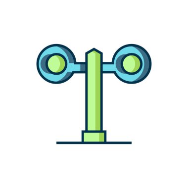 Doldurulmuş ana hatlı tren trafik ışığı simgesi beyaz arkaplanda izole edildi. Trenlerin hareketlerini düzenlemek için demiryolu için trafik ışıkları. Düz çizgili, gölgeli. Vektör