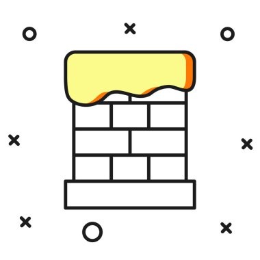 Beyaz arka planda izole edilmiş ana hatlı Noel bacası simgesi. Mutlu Noeller ve mutlu yıllar. Düz çizgili, gölgeli. Vektör