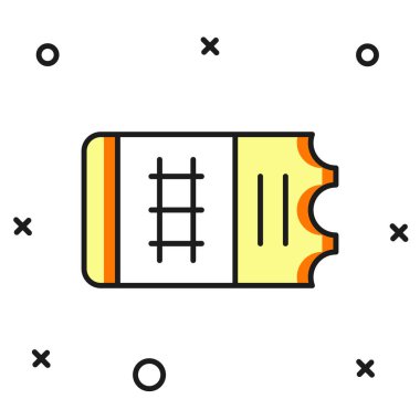 Doldurulmuş ana hat tren bileti simgesi beyaz arka planda izole edildi. Demiryolu ile seyahat et. Düz çizgili, gölgeli. Vektör